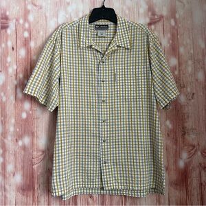 Columbia XCO Yellow Plaid Short Sleeve Button Down Shirt Size M
